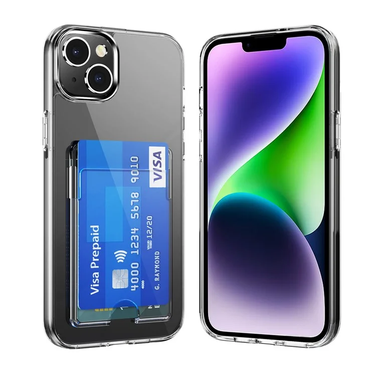 HD Clear Cover for iPhone 15 Plus , Mobile Phone Shell TPU+PC+Acrylic Cell Phone Case with Card Holder
