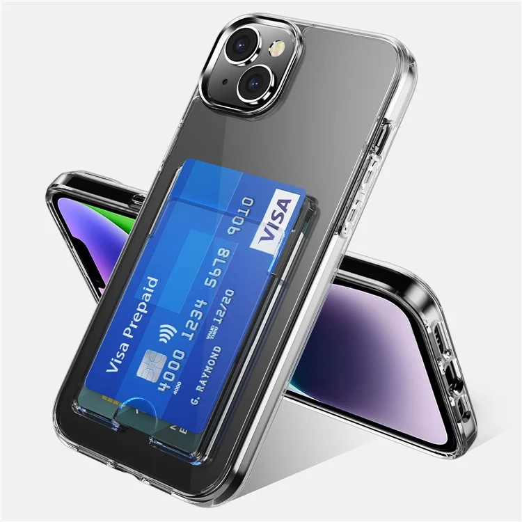 HD Clear Cover for iPhone 15 Plus , Mobile Phone Shell TPU+PC+Acrylic Cell Phone Case with Card Holder