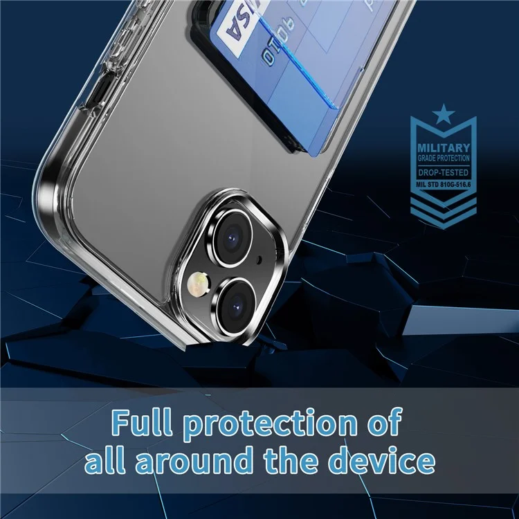 HD Clear Cover for iPhone 15 Plus , Mobile Phone Shell TPU+PC+Acrylic Cell Phone Case with Card Holder