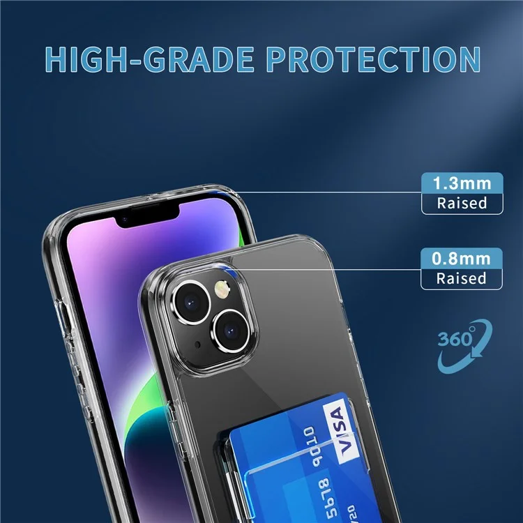 HD Clear Cover for iPhone 15 Plus , Mobile Phone Shell TPU+PC+Acrylic Cell Phone Case with Card Holder