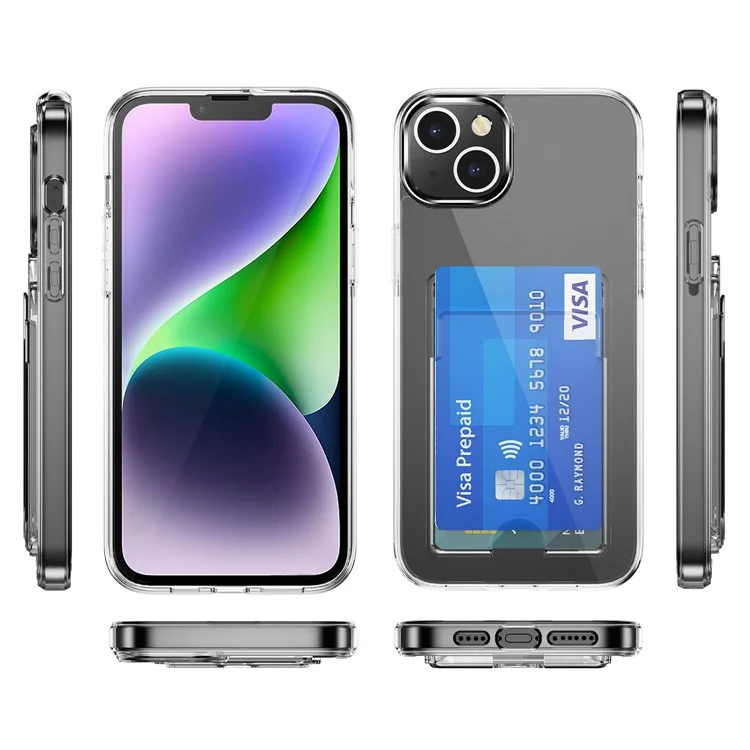 HD Clear Cover for iPhone 15 Plus , Mobile Phone Shell TPU+PC+Acrylic Cell Phone Case with Card Holder