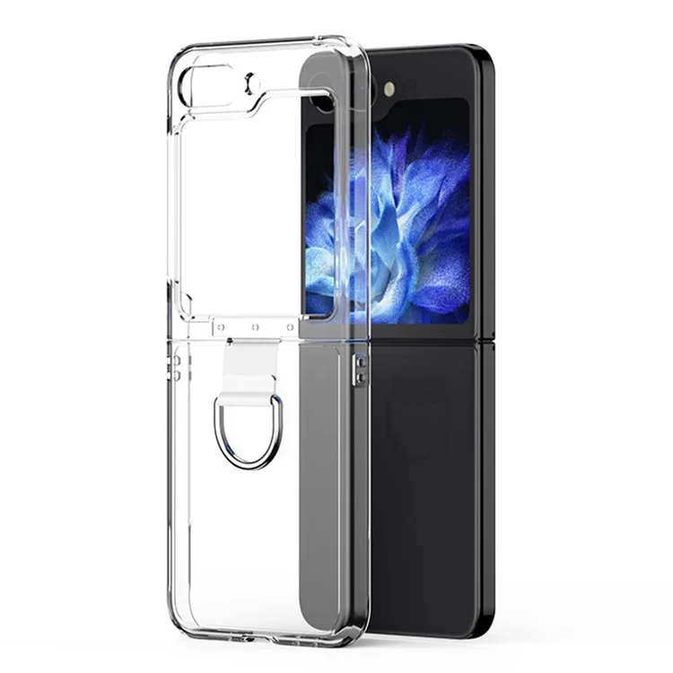 Pour Samsung Galaxy Z Flip5 5G Étui Téléphone Dur PC Transparent Housse de Protection avec Support Anneau Métallique
