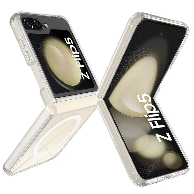 For Samsung Galaxy Z Flip5 5G Transparent Phone Case Acrylic+TPU Phone Cover Compatible with MagSafe