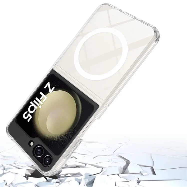 For Samsung Galaxy Z Flip5 5G Transparent Phone Case Acrylic+TPU Phone Cover Compatible with MagSafe