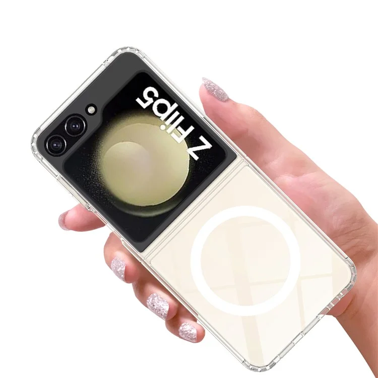 For Samsung Galaxy Z Flip5 5G Transparent Phone Case Acrylic+TPU Phone Cover Compatible with MagSafe