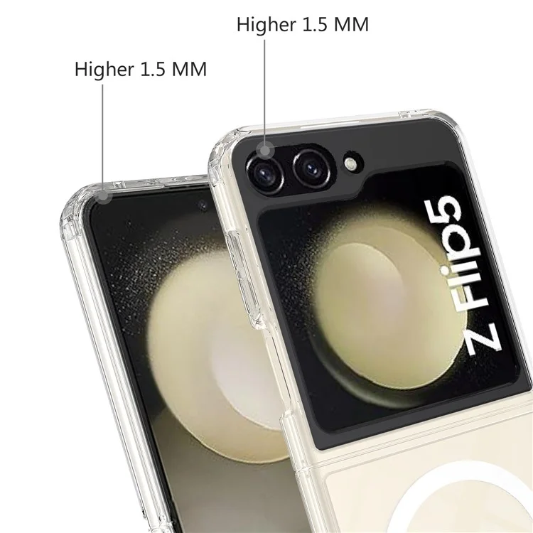 For Samsung Galaxy Z Flip5 5G Transparent Phone Case Acrylic+TPU Phone Cover Compatible with MagSafe