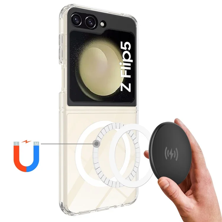 For Samsung Galaxy Z Flip5 5G Transparent Phone Case Acrylic+TPU Phone Cover Compatible with MagSafe