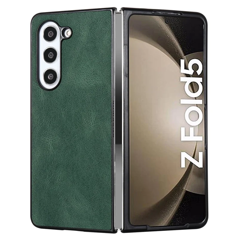 For Samsung Galaxy Z Fold5 5G Retro Texture Folding Phone Case PU Leather Coated PC Phone Cover - Green