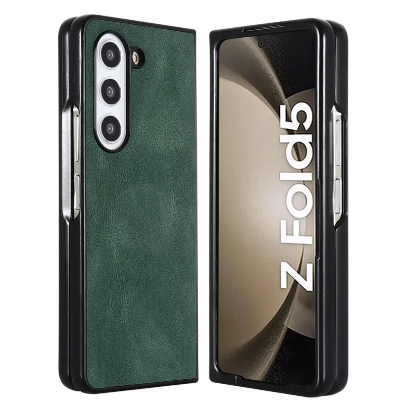 For Samsung Galaxy Z Fold5 5G Retro Texture Folding Phone Case PU Leather Coated PC Phone Cover - Green