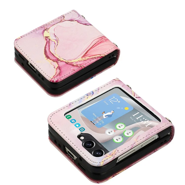 YB Pattern Printing Leather Series-5 para Samsung Galaxy Z Flip5 5G Phone Case Marble Pattern PU Leather Cover - Rose Gold LS005