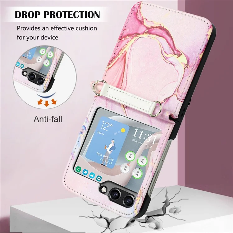 YB Pattern Printing Leather Series-5 para Samsung Galaxy Z Flip5 5G Phone Case Marble Pattern PU Leather Cover - Rose Gold LS005