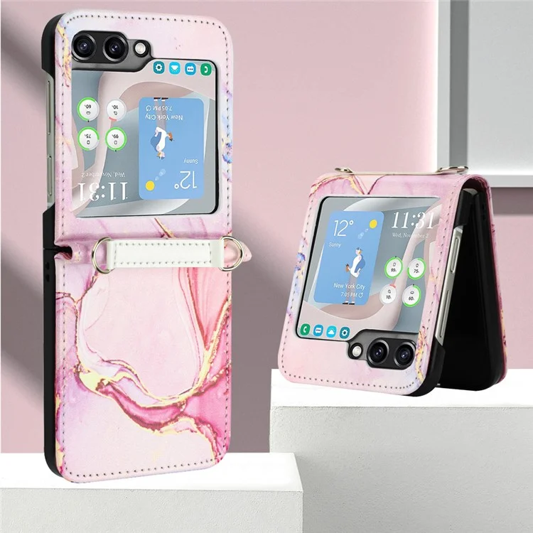 YB Pattern Printing Leather Series-5 para Samsung Galaxy Z Flip5 5G Phone Case Marble Pattern PU Leather Cover - Rose Gold LS005