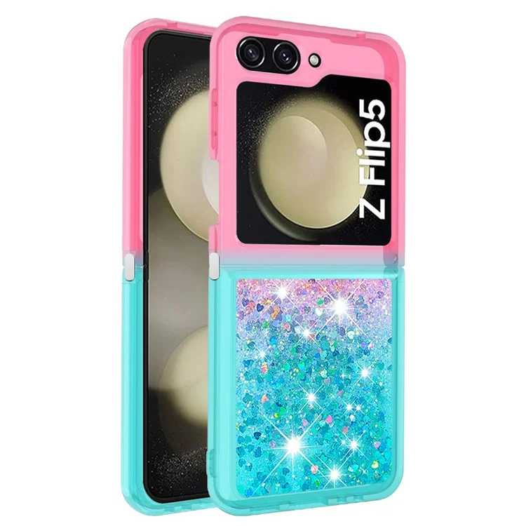 For Samsung Galaxy Z Flip5 5G TPU Case Gradient Quicksand Phone Back Cover - Pink  /  Sky Blue