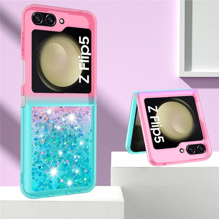 For Samsung Galaxy Z Flip5 5G TPU Case Gradient Quicksand Phone Back Cover - Pink  /  Sky Blue
