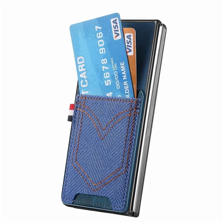 JUNSUNMAY Per Samsung Galaxy Z Fold5 5G Porta Carte Telefono Case Jeans Tessuto Texture PU+PC Cover Telefono - Blu