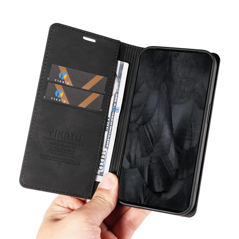 YIKATU YK-004 For Google Pixel 8 Pro Skin-touch Leather Cover Viewing Stand Shell Wallet Phone Case - Black