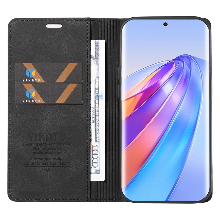 YIKATU YK-004 Per Honor X40 5G / X9a 5G / Magic5 Lite 5G Custodia in pelle antiurto con portafoglio e supporto - Nero