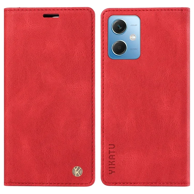 YIKATU YK-004 Para Xiaomi Redmi Note 12 5G (China) / (India) / (Global) / Poco X5 5G Funda de Cartera Libro con Tapa de Piel Sintética Táctil - Rojo