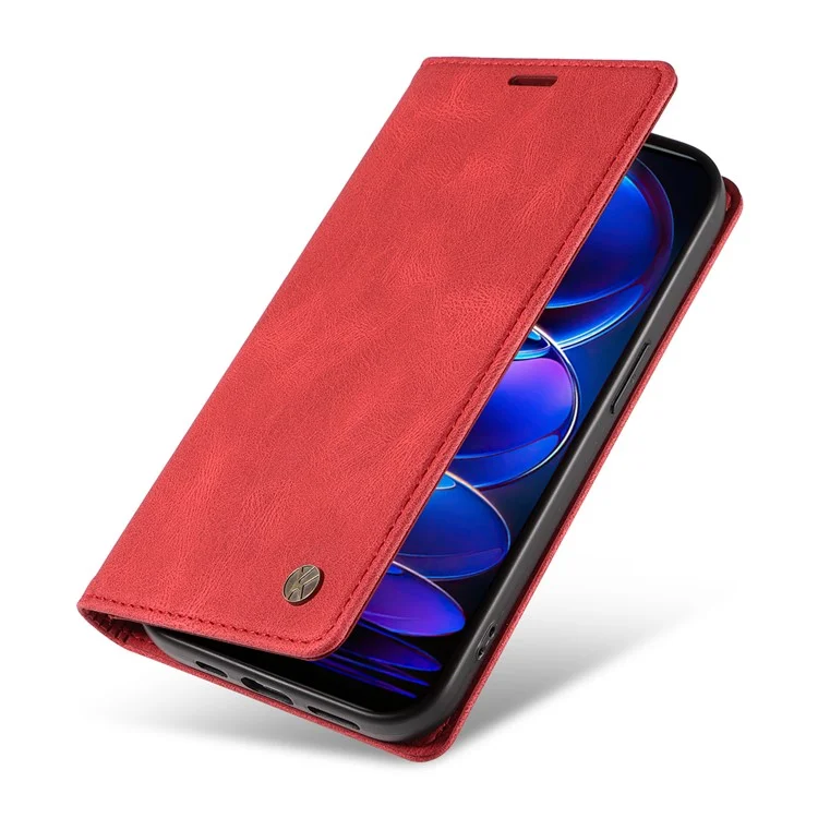 YIKATU YK-004 Para Xiaomi Redmi Note 12 5G (China) / (India) / (Global) / Poco X5 5G Funda de Cartera Libro con Tapa de Piel Sintética Táctil - Rojo