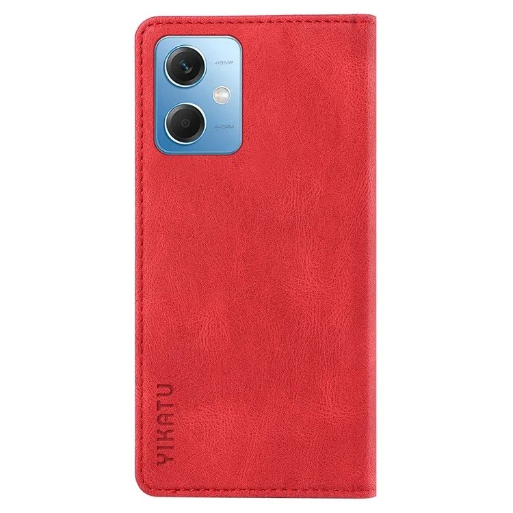 YIKATU YK-004 Para Xiaomi Redmi Note 12 5G (China) / (India) / (Global) / Poco X5 5G Funda de Cartera Libro con Tapa de Piel Sintética Táctil - Rojo
