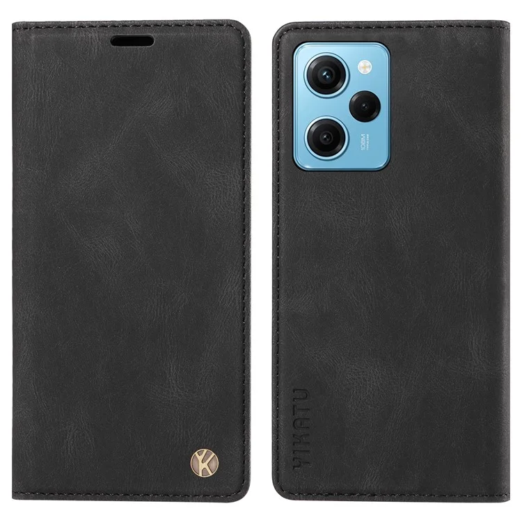 YIKATU YK-004 For Xiaomi Poco X5 Pro 5G / Redmi Note 12 Pro Speed 5G / Note 12 Pro 5G Leather Phone Case Flip Stand Cover - Black