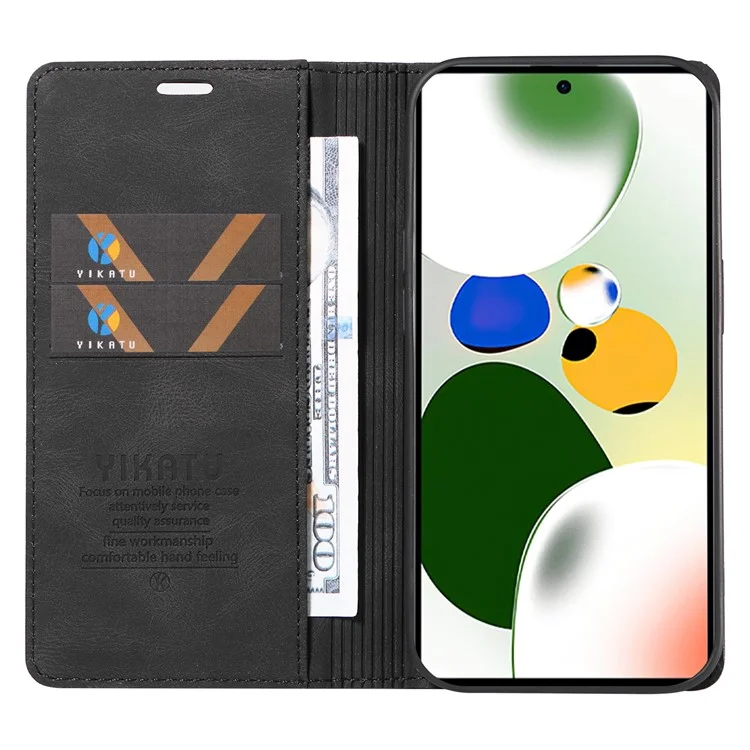 YIKATU YK-004 For Xiaomi Poco X5 Pro 5G / Redmi Note 12 Pro Speed 5G / Note 12 Pro 5G Leather Phone Case Flip Stand Cover - Black