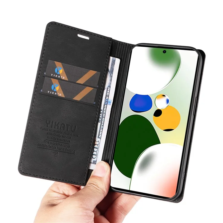 YIKATU YK-004 For Xiaomi Poco X5 Pro 5G / Redmi Note 12 Pro Speed 5G / Note 12 Pro 5G Leather Phone Case Flip Stand Cover - Black