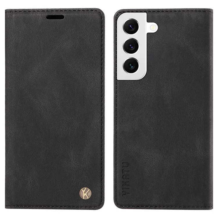 YIKATU YK-004 Capa de Couro Toque de Pele para Samsung Galaxy S22 5G, Capa de Carteira Magnética de Suporte de Telefone - Preto