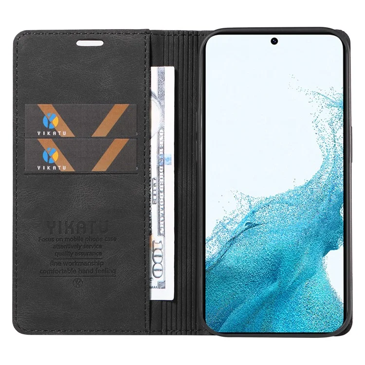 YIKATU YK-004 Capa de Couro Toque de Pele para Samsung Galaxy S22 5G, Capa de Carteira Magnética de Suporte de Telefone - Preto