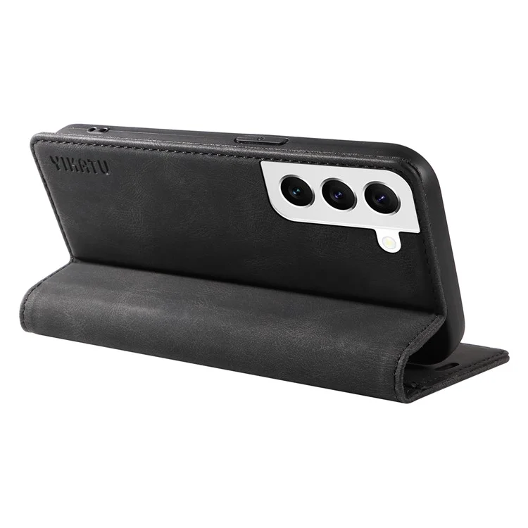 YIKATU YK-004 Capa de Couro Toque de Pele para Samsung Galaxy S22 5G, Capa de Carteira Magnética de Suporte de Telefone - Preto
