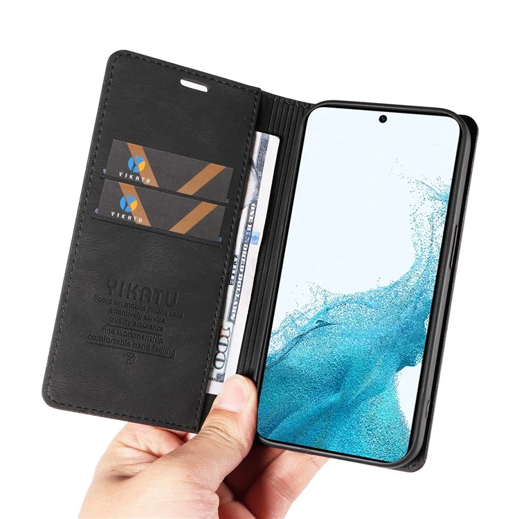 YIKATU YK-004 Capa de Couro Toque de Pele para Samsung Galaxy S22 5G, Capa de Carteira Magnética de Suporte de Telefone - Preto