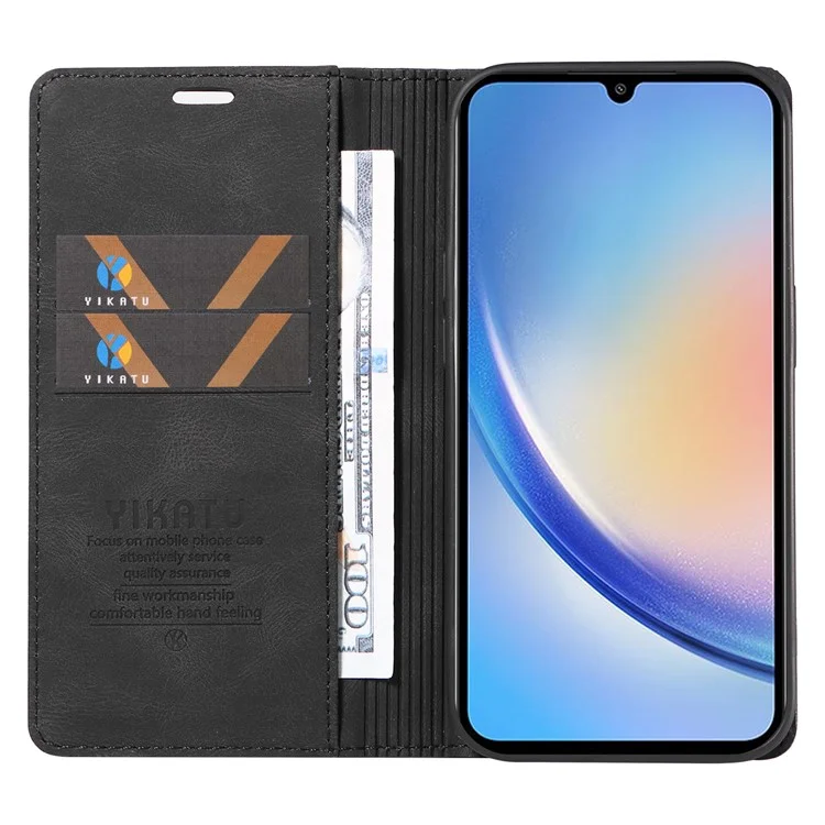 YIKATU YK-004 For Samsung Galaxy A34 5G Dustproof Phone Case Skin-Touch Feeling PU Leather Shell Wallet Stand Cover - Black