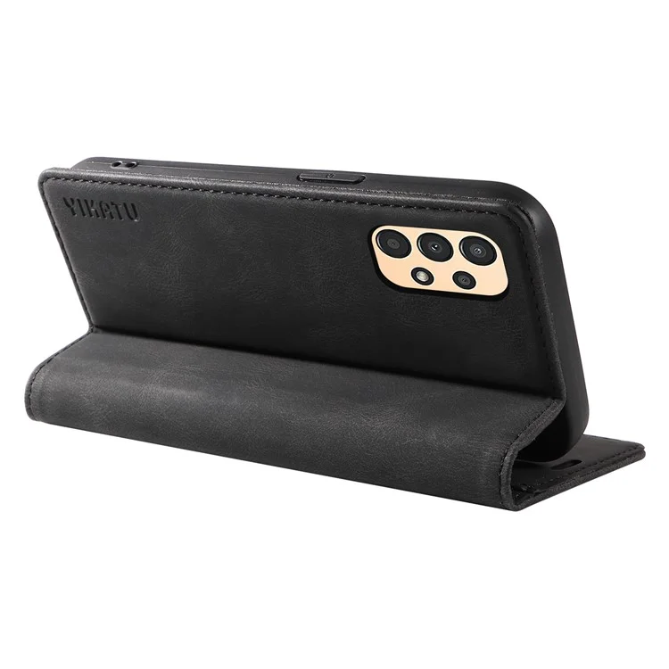 YIKATU YK-004 Para Samsung Galaxy A52 4G / A52s 5G / A52 5G Capa de telefone em couro com toque de pele Anti-queda Wallet Stand Cover - Preto