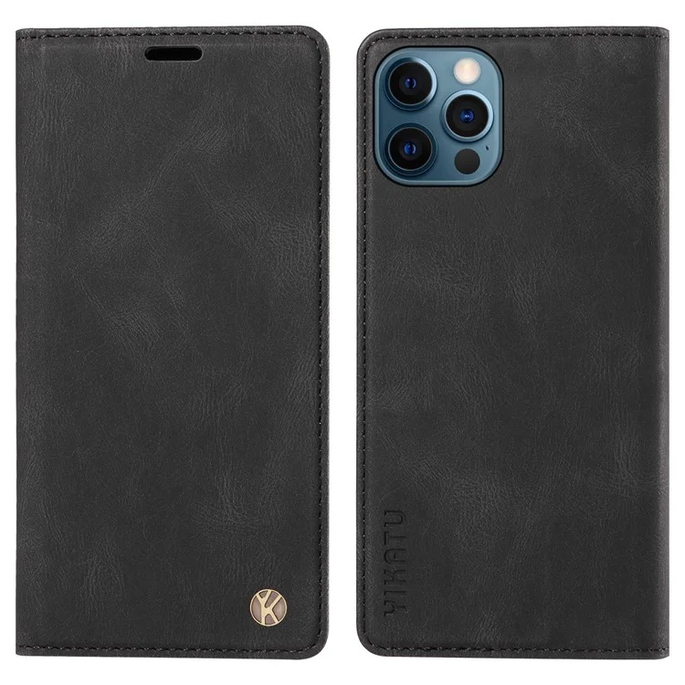 YIKATU YK-004 Pour iPhone 12 / 12 Pro 6.1 pouces Étui portefeuille en cuir PU avec fermeture magnétique et support de téléphone - Noir