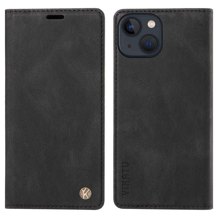 YIKATU YK-004 For iPhone 15 Magnetic Auto-absorbed PU Leather Shell Phone Wallet Stand Cover - Black