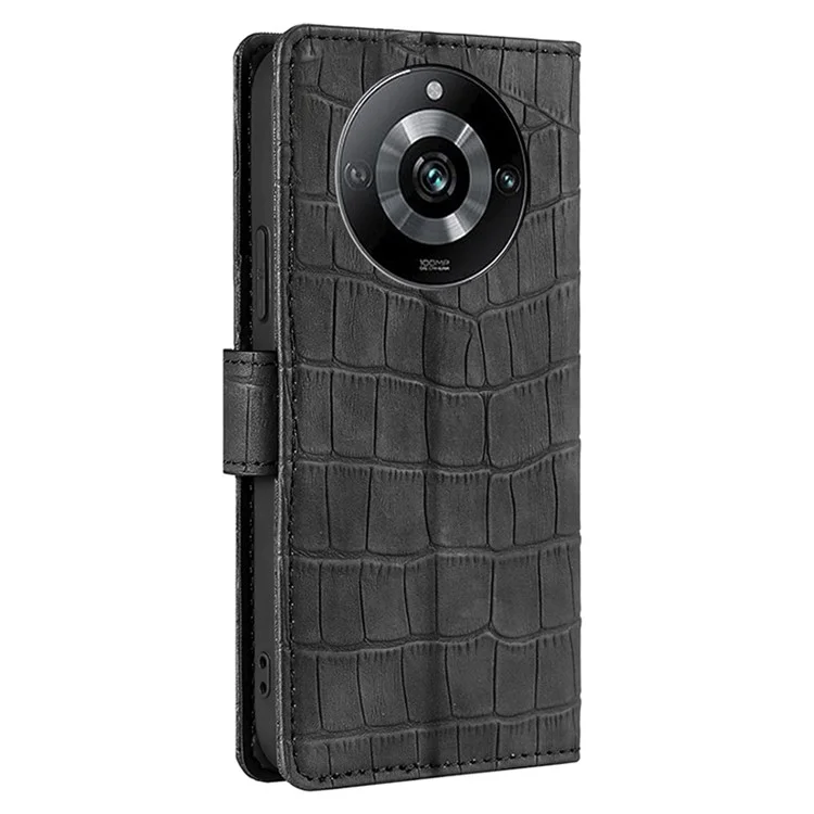 For Realme 11 Pro 5G / 11 Pro+ 5G Skin-touch PU Leather Crocodile Texture Phone Cover Stand Wallet Case - Black