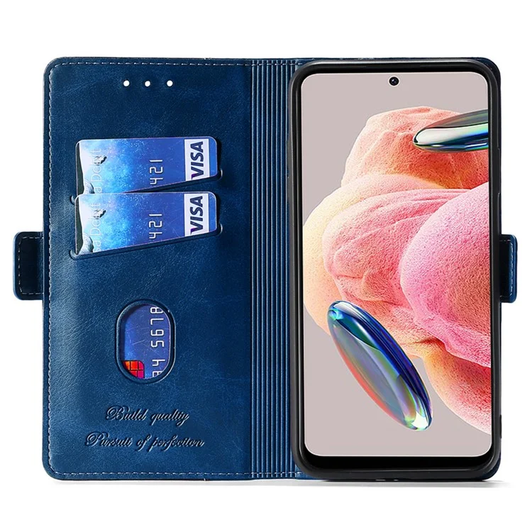 Phone Cover for Xiaomi Redmi Note 12S 4G , PU Leather Wallet Case Stand Dual-Color Phone Shell - Blue+Grey