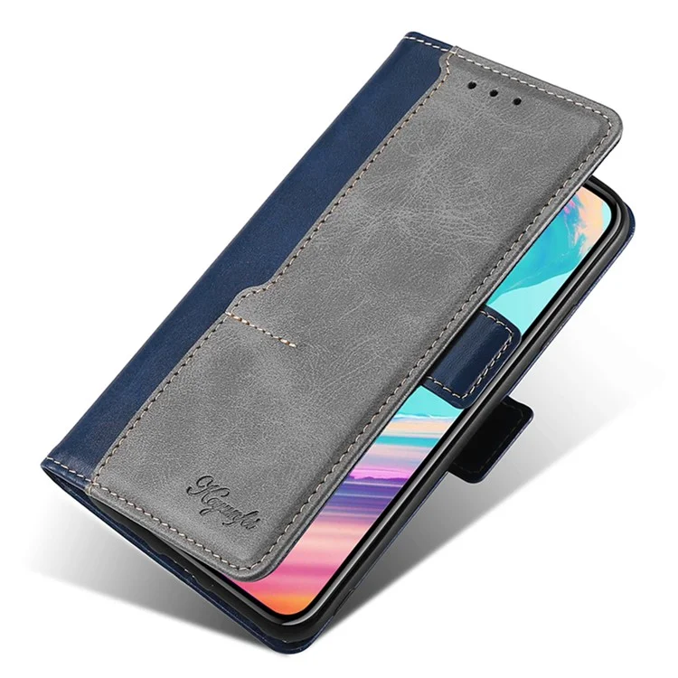 Phone Cover for Xiaomi Redmi Note 12S 4G , PU Leather Wallet Case Stand Dual-Color Phone Shell - Blue+Grey