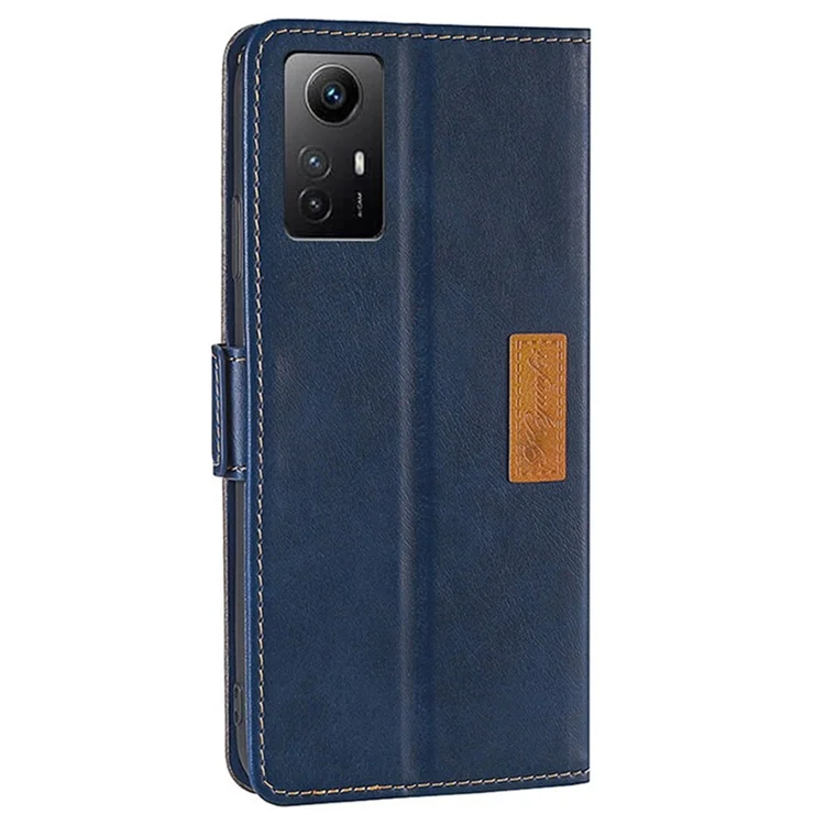 Phone Cover for Xiaomi Redmi Note 12S 4G , PU Leather Wallet Case Stand Dual-Color Phone Shell - Blue+Grey