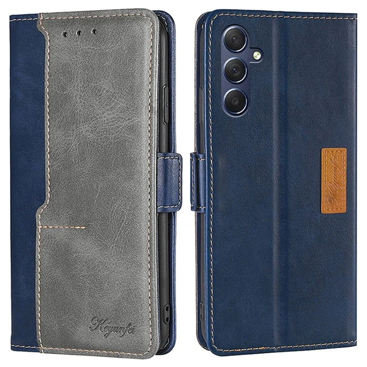 Para Samsung Galaxy M54 5G / F54 5G Carteira Case Flip Stand Contraste Cor TPU+PU Leather Phone Cover - Azul+Cinza