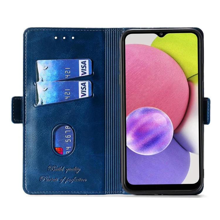 Para Samsung Galaxy M54 5G / F54 5G Carteira Case Flip Stand Contraste Cor TPU+PU Leather Phone Cover - Azul+Cinza