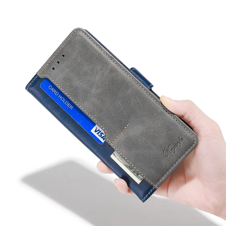 Para Samsung Galaxy M54 5G / F54 5G Carteira Case Flip Stand Contraste Cor TPU+PU Leather Phone Cover - Azul+Cinza