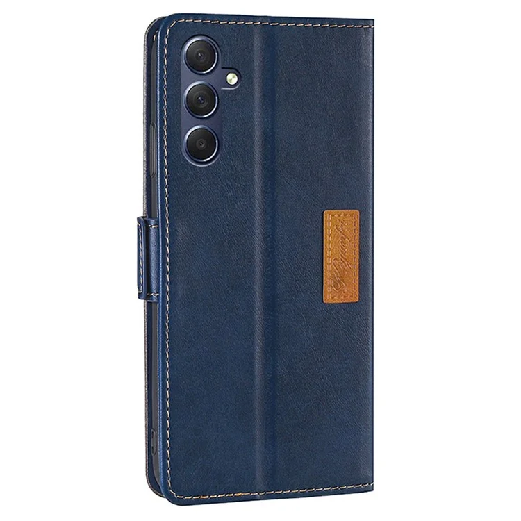 Para Samsung Galaxy M54 5G / F54 5G Carteira Case Flip Stand Contraste Cor TPU+PU Leather Phone Cover - Azul+Cinza