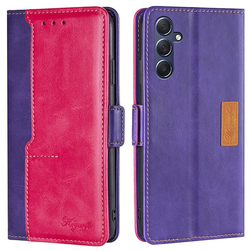 For Samsung Galaxy M54 5G / F54 5G Wallet Case Flip Stand Contrast Color TPU+PU Leather Phone Cover - Rose+Purple