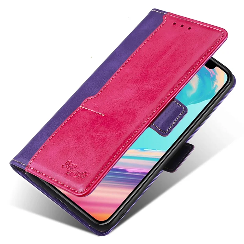 For Samsung Galaxy M54 5G / F54 5G Wallet Case Flip Stand Contrast Color TPU+PU Leather Phone Cover - Rose+Purple