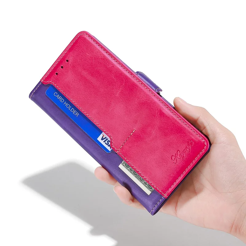 For Samsung Galaxy M54 5G / F54 5G Wallet Case Flip Stand Contrast Color TPU+PU Leather Phone Cover - Rose+Purple