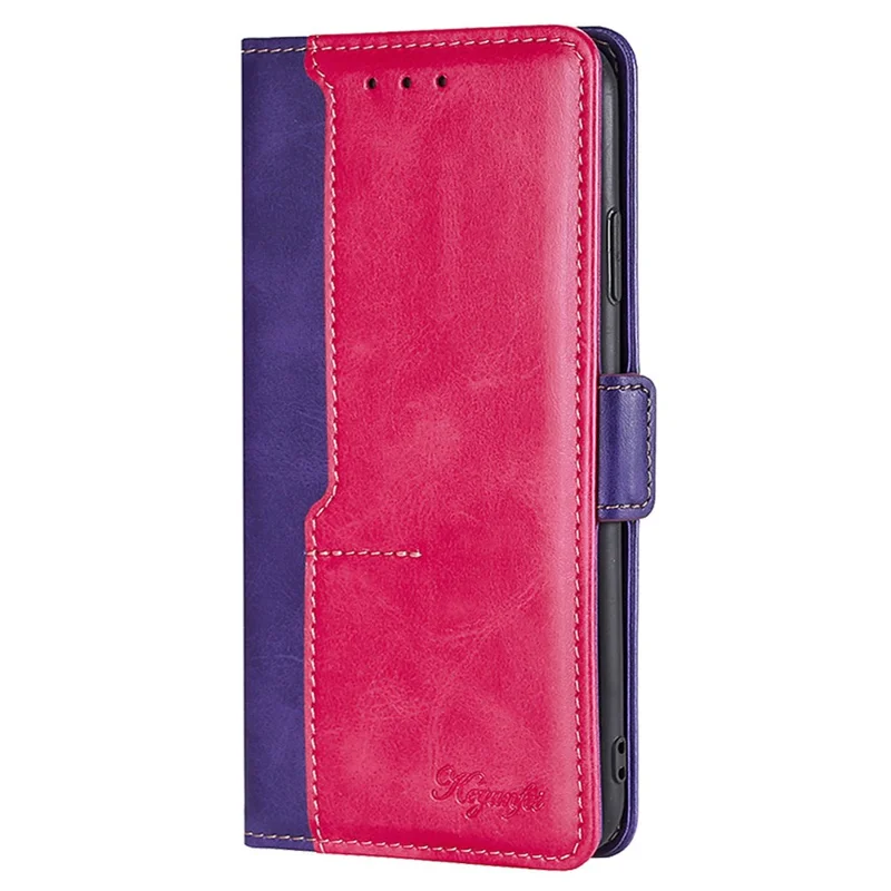 For Samsung Galaxy M54 5G / F54 5G Wallet Case Flip Stand Contrast Color TPU+PU Leather Phone Cover - Rose+Purple