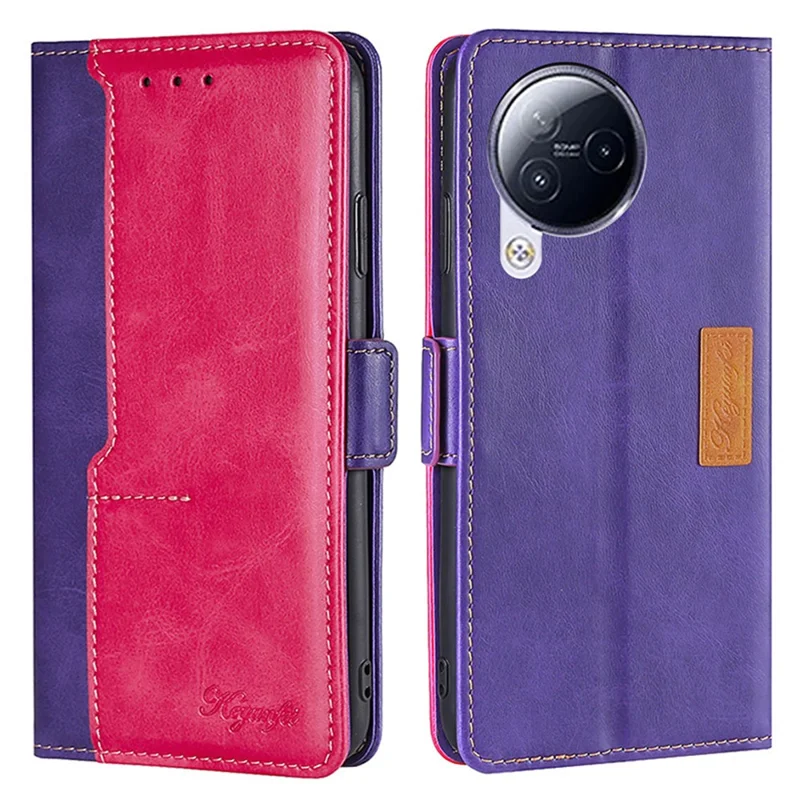 Dual Color Phone Cover for Xiaomi Civi 3 5G , PU Leather Wallet Case Flip Stand Phone Shell - Rose+Purple