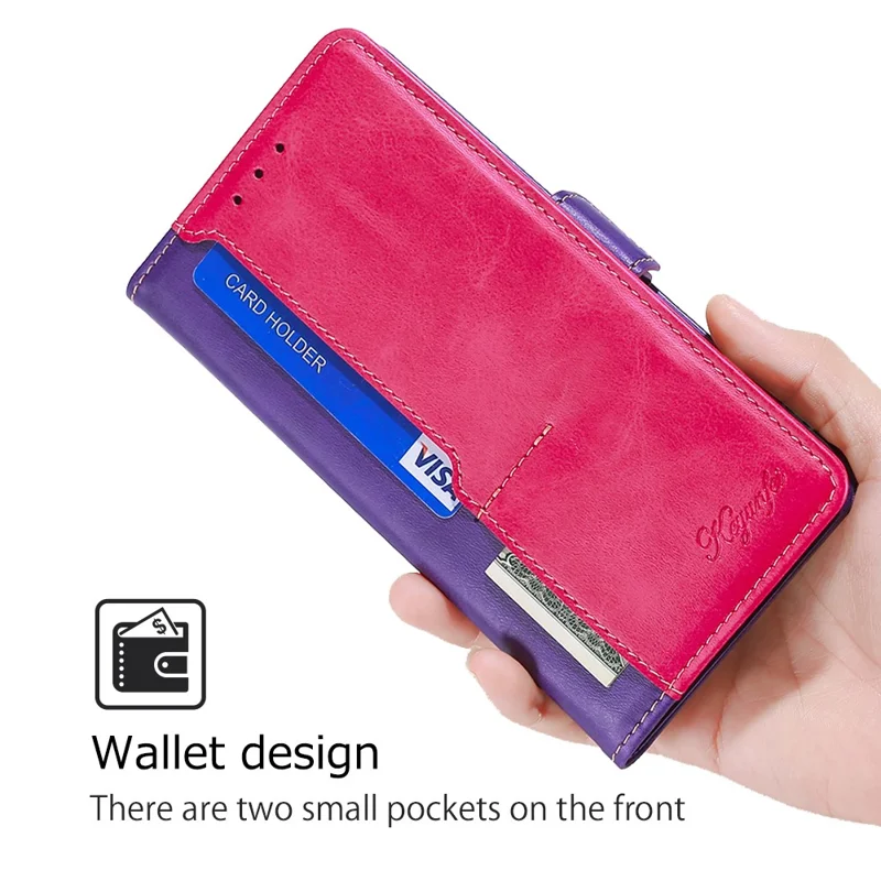 Dual Color Phone Cover for Xiaomi Civi 3 5G , PU Leather Wallet Case Flip Stand Phone Shell - Rose+Purple