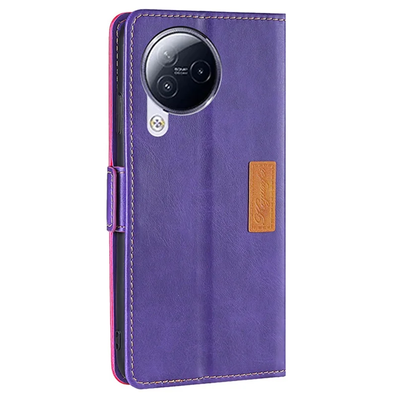 Dual Color Phone Cover for Xiaomi Civi 3 5G , PU Leather Wallet Case Flip Stand Phone Shell - Rose+Purple